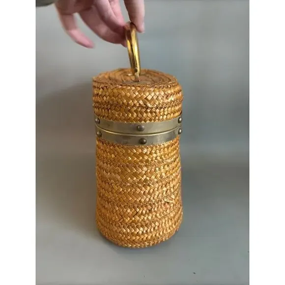 Vtg Straw Purse Oval Box Handbag Fabric Lined 1950s/ 1960s Italy - Read Details - Picture 3 of 15